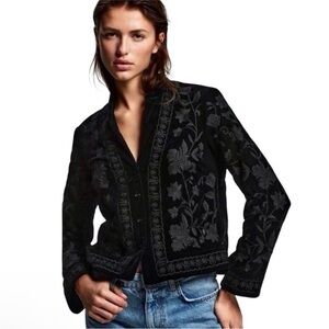 Zara Black Floral Embroidered Blazer